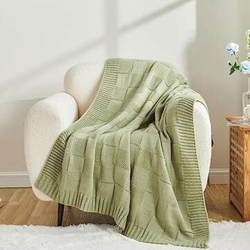 CozeCube Knit Throw, Sage Green Checkered Blanket for Couch & Bed, Soft Cozy Warm Knitted Throw for Living Room, Decorative 50"X60"