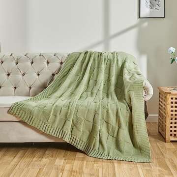 CozeCube Knit Throw, Sage Green Checkered Blanket for Couch & Bed, Soft Cozy Warm Knitted Throw for Living Room, Decorative 50"X60"