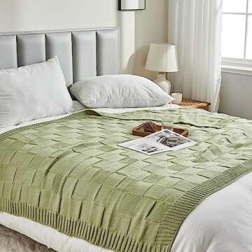 CozeCube Knit Throw, Sage Green Checkered Blanket for Couch & Bed, Soft Cozy Warm Knitted Throw for Living Room, Decorative 50"X60"