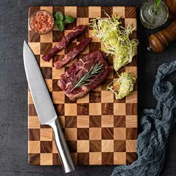 Rectangle End Grain Acacia/Rubber Wood Cutting Board -Reversible, Hand Grips,Thick 15.4X10.6X1.2inches |Cutting Block for Kitchen
