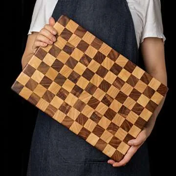 Rectangle End Grain Acacia/Rubber Wood Cutting Board -Reversible, Hand Grips,Thick 15.4X10.6X1.2inches |Cutting Block for Kitchen