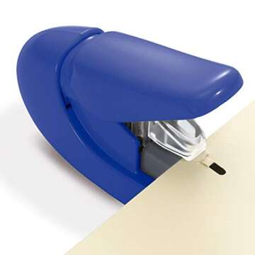 Plus Paper Clinch Compact Navy Blue Heavy Duty, Light, Staple Free Stapler (31252)