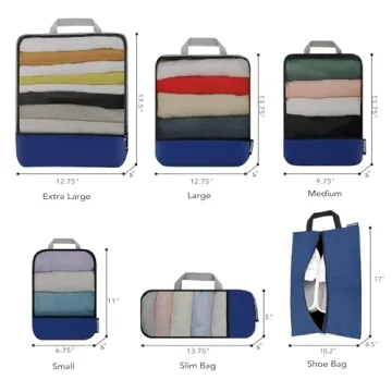 BAGAIL 6 Set Compression Packing Cubes Navy HalfMesh Travel Organizers