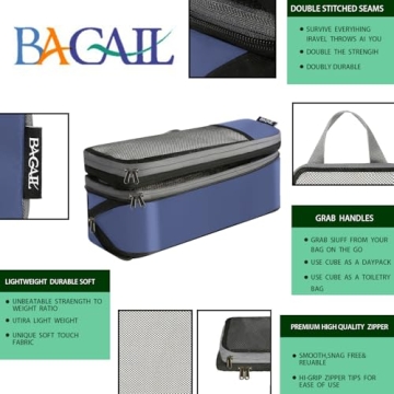 BAGAIL 6 Set Compression Packing Cubes Navy HalfMesh Travel Organizers
