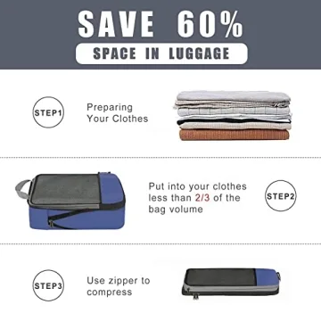 BAGAIL 6 Set Compression Packing Cubes Navy HalfMesh Travel Organizers