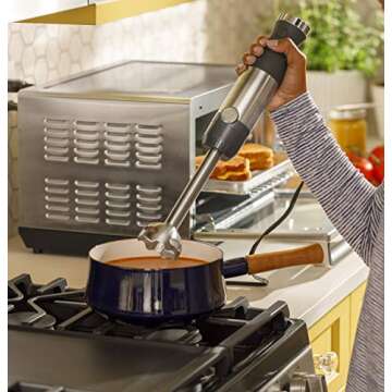 GE Immersion Blender | Handheld Blender for Shakes, Smoothies, Baby Food & More | Includes Whisk & Blending Jar | 2-Speed | Interchangeable Attachment for Easy Clean | 500 Watts | Stainless Steel