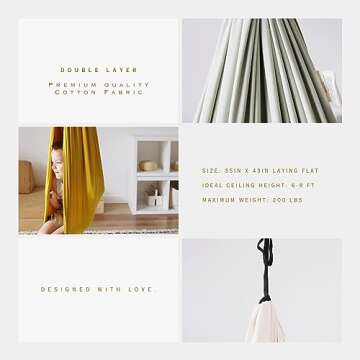 Marlowe & Co Double Layer Cotton Sensory Therapy Compression Swing for Children, Holds 200 lbs, 360° Swivel Hardware Included (Oat)