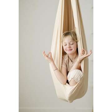 Marlowe & Co Double Layer Cotton Sensory Therapy Compression Swing for Children, Holds 200 lbs, 360° Swivel Hardware Included (Oat)