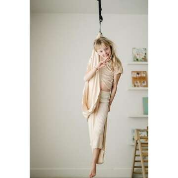 Marlowe & Co Double Layer Cotton Sensory Therapy Compression Swing for Children, Holds 200 lbs, 360° Swivel Hardware Included (Oat)