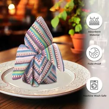 Urban Villa Dinner Napkins Dobby Stripes Cloth Napkins Set of 12 - 20x20 Inch