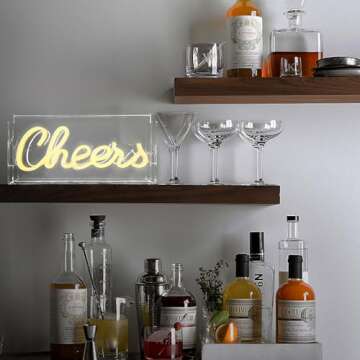 Cheers Neon Sign for Wall and Desk Decor, Powered by USB 3D Art Neon Light, Warm White Color,11.8"x5.9"x1.9"，Perfect Bar Accessories and Decor