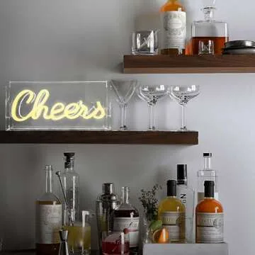 Cheers Neon Sign for Wall and Desk Decor, Powered by USB 3D Art Neon Light, Warm White Color,11.8"x5.9"x1.9"，Perfect Bar Accessories and Decor