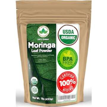 U.S. Wellness Naturals Moringa Powder 1LB (16Oz) 100% Certified Organic| 100% Pure Moringa Leaf NO S...