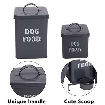 Morezi Dog Food Storage Container Farmhouse Pet Food Treats holder with Lid and Scoop, Perfect Sturdy Canister Tins for Kitchen Countertop, Shelf, Great Gift for Pet Owners - Dog Food - Gray