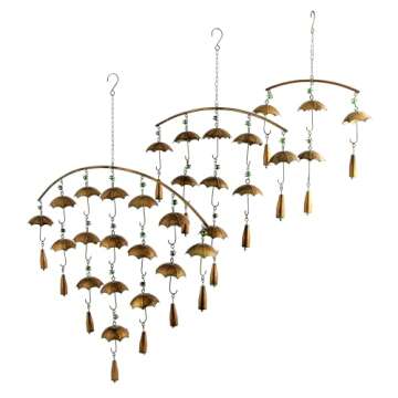 Set of 3 Antique Copper Umbrella Wind Chimes with Bells