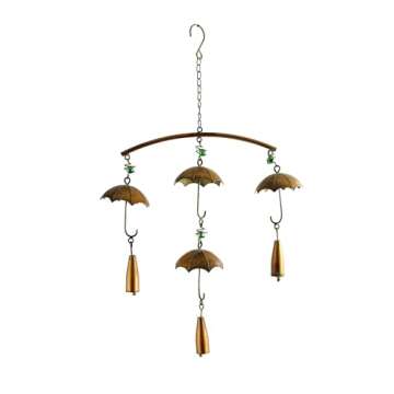 Set of 3 Antique Copper Umbrella Wind Chimes with Bells