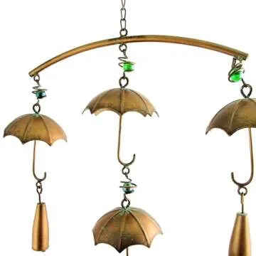 Set of 3 Antique Copper Umbrella Wind Chimes with Bells