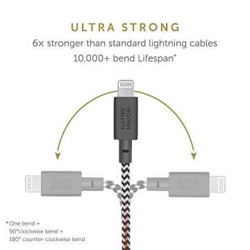 Native Union Belt Cable USB-C to Lightning - 10ft Ultra-Strong Reinforced Cable [MFi Certified] for iPhone 14, Phone 14 Plus, iPhone 14 Pro, iPhone 14 Pro Max, iPhone 13 and Earlier (Zebra)