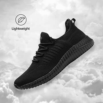 SK·TRIP Women's Walking Shoes Lightweight Breathable Flying Woven Mesh Upper Casual Jogging Shoes Ladies Tennis Shoes Workout Footwear Non-Slip Gym Sneakers for Women Allblack