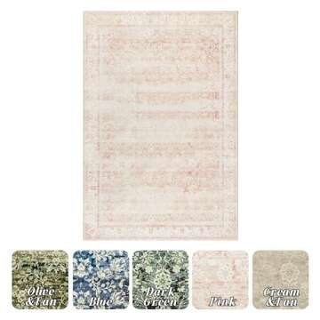 BILEEHOME Nursery Rug for Baby Girl Neutral Blush Pink Boho Floral Washable Soft Faux Wool Area Rugs...