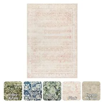 BILEEHOME Nursery Rug for Baby Girl Neutral Blush Pink Boho Floral Washable Soft Faux Wool Area Rugs...