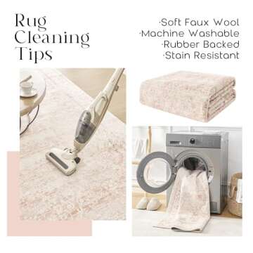 BILEEHOME Nursery Rug for Baby Girl Neutral Blush Pink Boho Floral Washable Soft Faux Wool Area Rugs for Living Room Bedroom,5x8