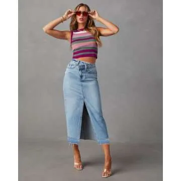 Versatile AiMgFUN Denim Skirt for Women with Pockets