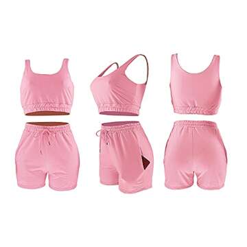 Dgebou Summer Two Piece Outfits for Women Casual Sleeveless Crop Tops and Loose Shorts 2 Piece Set Casual Cute Birthday Club Beach Vacation Workout Outfits Lounge Set (Pink, XXL)
