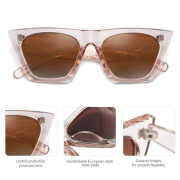 SOJOS Trendy Oversized Square Cateye Polarized Sunglasses Womens Big Frame Shades SJ2115, Clear Brown/Brown