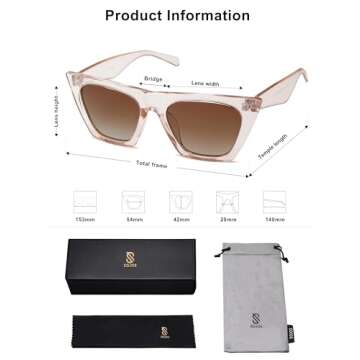 SOJOS Trendy Oversized Square Cateye Polarized Sunglasses Womens Big Frame Shades SJ2115, Clear Brown/Brown