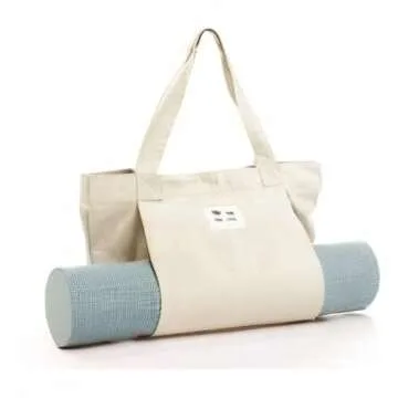 Yoga Mat Bag with Carrier Pocket Basic Canvas Tote in Natural Color