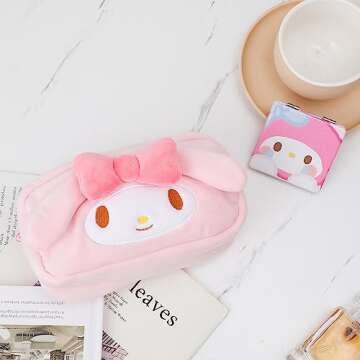 U-CHYTY Cartoon Kitty Makeup Bag Anime Plush Cosmetics Case Pink Kitty Makeup Case Kitty Capacity Bag for Women -02