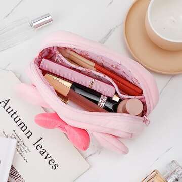 U-CHYTY Cartoon Kitty Makeup Bag Anime Plush Cosmetics Case Pink Kitty Makeup Case Kitty Capacity Bag for Women -02