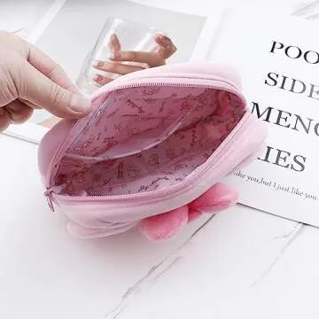 U-CHYTY Cartoon Kitty Makeup Bag Anime Plush Cosmetics Case Pink Kitty Makeup Case Kitty Capacity Bag for Women -02