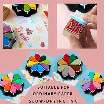 8 Colors Petal Shape Craft Ink Pad Stamps Partner DIY Color, Finger Ink Stamp Pads for Kids, Rainbow Rubber Ink Pad for Card Making, Scrapbook, Painting (Style 1)