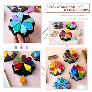 8 Colors Petal Shape Craft Ink Pad Stamps Partner DIY Color, Finger Ink Stamp Pads for Kids, Rainbow Rubber Ink Pad for Card Making, Scrapbook, Painting (Style 1)