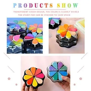 8 Colors Petal Shape Craft Ink Pad Stamps Partner DIY Color, Finger Ink Stamp Pads for Kids, Rainbow Rubber Ink Pad for Card Making, Scrapbook, Painting (Style 1)