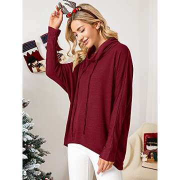 ZANZEA Women's Long Sleeve Pullover Sweaters Cowl Neck Loose Casual Blouse Oversized Baggy Tunic Tops Wine Red X-Large