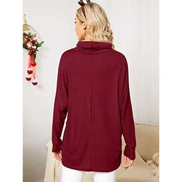 ZANZEA Women's Long Sleeve Pullover Sweaters Cowl Neck Loose Casual Blouse Oversized Baggy Tunic Tops Wine Red X-Large