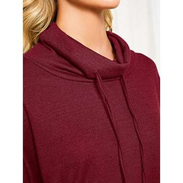 ZANZEA Women's Long Sleeve Pullover Sweaters Cowl Neck Loose Casual Blouse Oversized Baggy Tunic Tops Wine Red X-Large