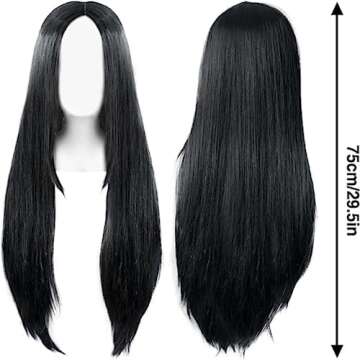75cm Long Straight Hair Black No Bangs Heat Resistant Cosplay/Party Full Wigs