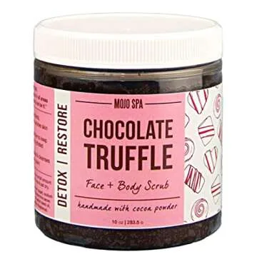 Mojo Spa Chocolate Truffle Face and Body Scrub | Cocoa, Vanilla Scent | Detoxifying Sugar Based Exfoliator | 10 oz
