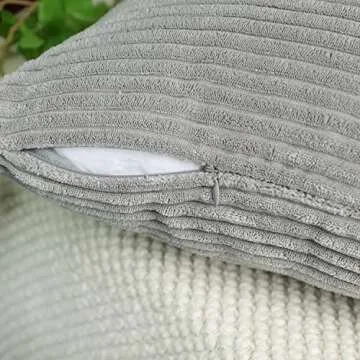 MEKAJUS Set of 4 Decorative Throw Pillow Covers - Soft Striped Corduroy Pillow Cases Solid Square Home Deco Cushion Cover for Living Room Couch Sofa Bedroom (16x16 Inch, Neutral)