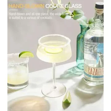 Coupe Cocktail Glass | Set of 2 | 8 oz | Hand-Blown Crystal Martini Glasses | Unique Art Deco Cocktail Glasses for Pisco Sour, Martini, Champagne | Round Champagen Coupe | Vintage Martini Glasses