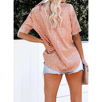 Astylish Womens Short Sleeve Summer Spring V Neck Button up Satin Embossed Blouse Casual Tops and T Shirts for Jeans Orange Medium