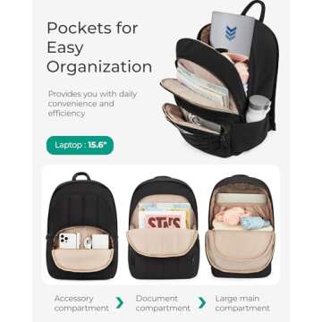 BAGSMAT Womens Backpack Travel Laptop Backpack for Women, Small Quilted College Laptop Backpack, Work Backpack for Women, Cute College Computer Bookbag Water-Resistant Casual Daypack, Puffer Champagne