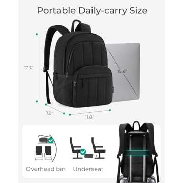 BAGSMAT Womens Backpack Travel Laptop Backpack for Women, Small Quilted College Laptop Backpack, Work Backpack for Women, Cute College Computer Bookbag Water-Resistant Casual Daypack, Puffer Champagne