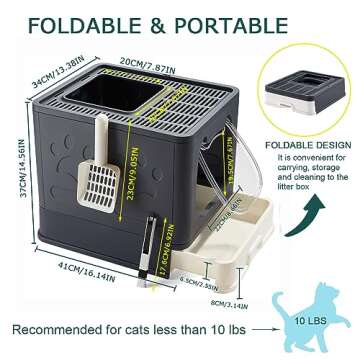 Pawsayes Cat Litter Box with Lid, Foldable Enclosed Covered Top Entry Kitten Litter Boxes for Growing Cats, Drawer Type Kitty Toilet with in/Out Front Door