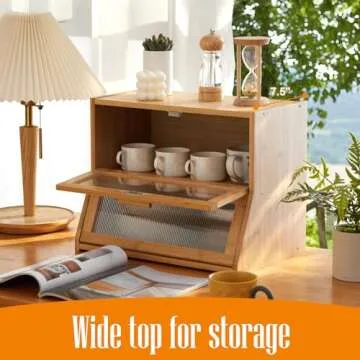 GHWIE Double Layer Bamboo Bread Box for Kitchen Counter,Large Capacity Bread Storage Bin,Bread Container with Acrylic Wavy Door Panel (Natural, Medium)