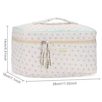 Sightor Cotton Makeup Bag - Spacious Quilted Travel Cosmetic Bag
